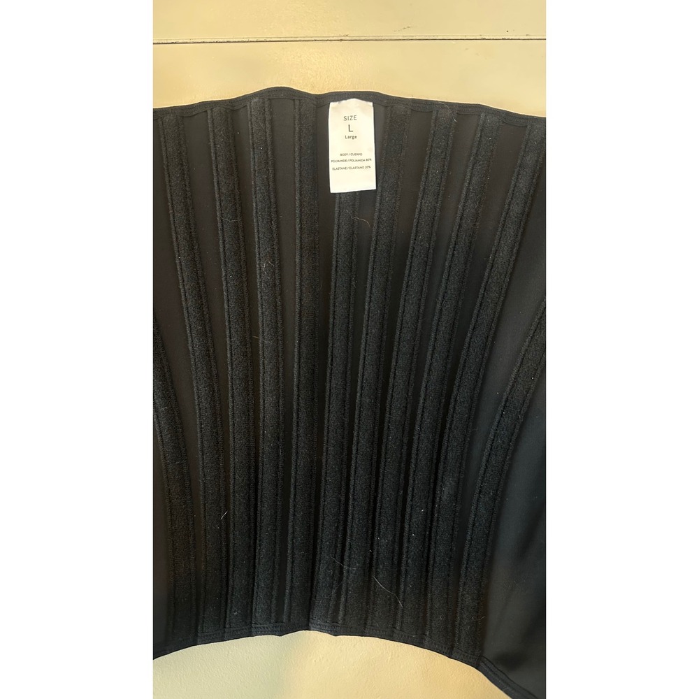 Black Boned Waist Cincher Corset Belt Gold Zipper Front Size Large
